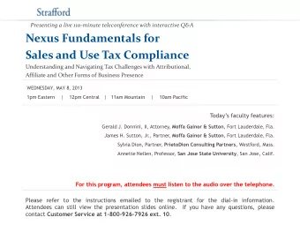 Nexus Fundamentals for  Sales and Use Tax Compliance  Understanding and Navigating Tax Challenges