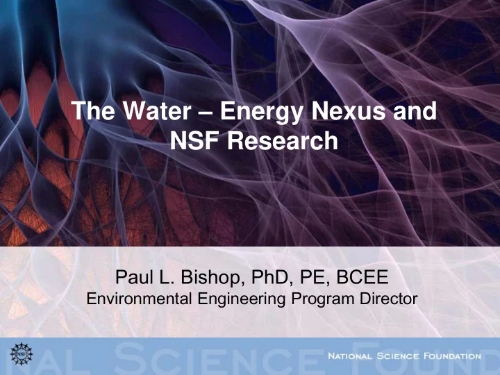 the water energy nexus and nsf research