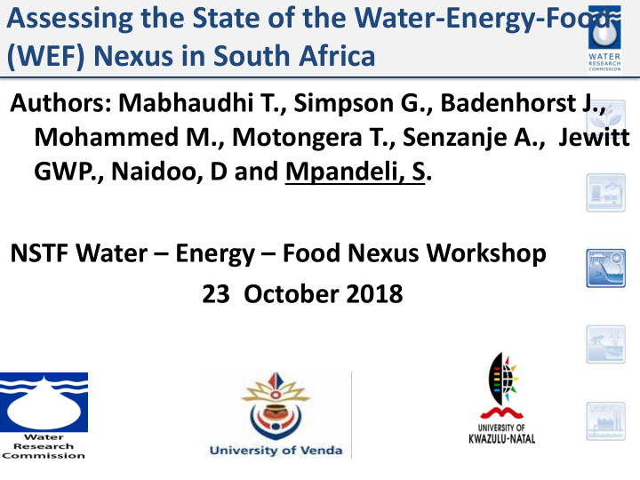 assessing the state of the water energy food wef nexus in