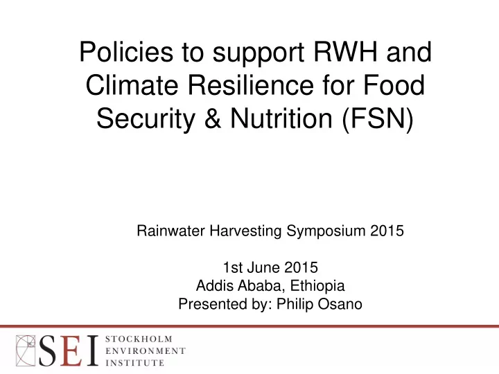 policies to support rwh and