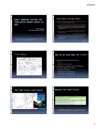 3/9/2012 Food  Water  Energy Nexus EARLY WARNING SYSTEMS FOR Before the worlds fossil