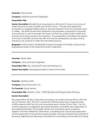 Presenter: Patrick Dube Company: Water Environment Federation  Presentation Title: Session