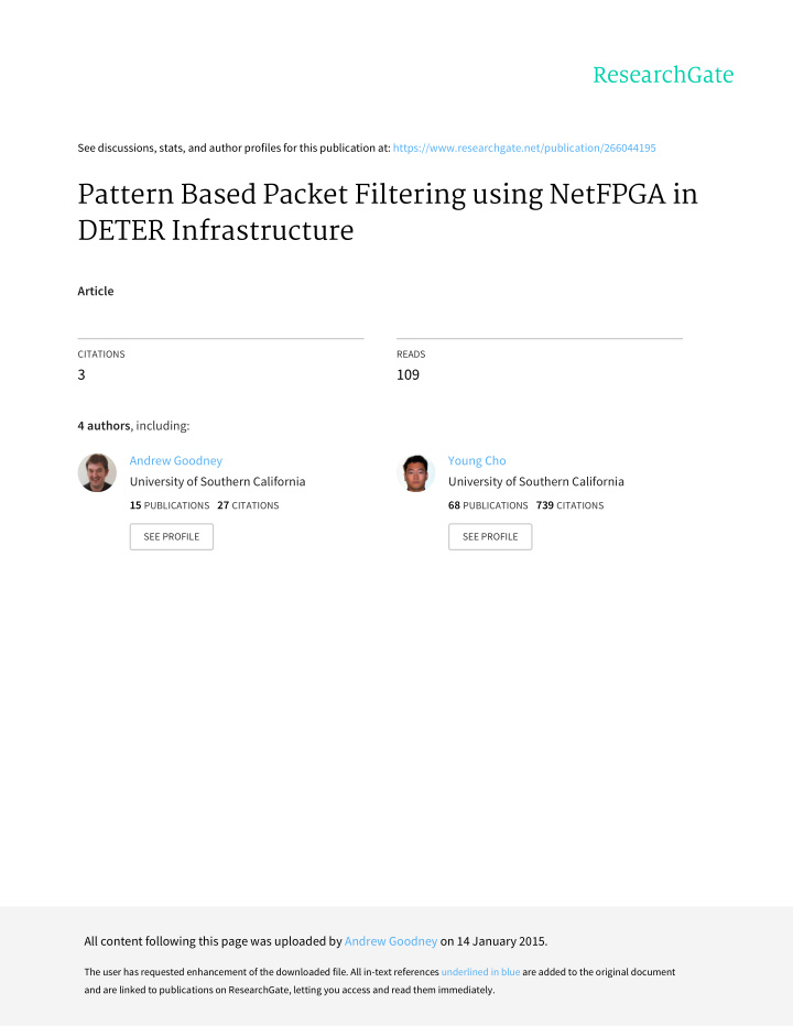 pattern based packet filtering using netfpga in deter