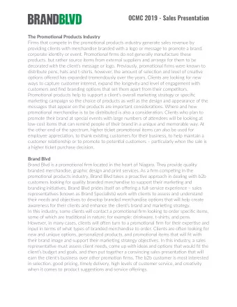 OCMC 2019 - Sales Presentation  The Promo)onal Products Industry  Firms that compete in the