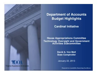 Department of Accounts  Budget Highlights  Cardinal Initiative  House Appropriations Committee