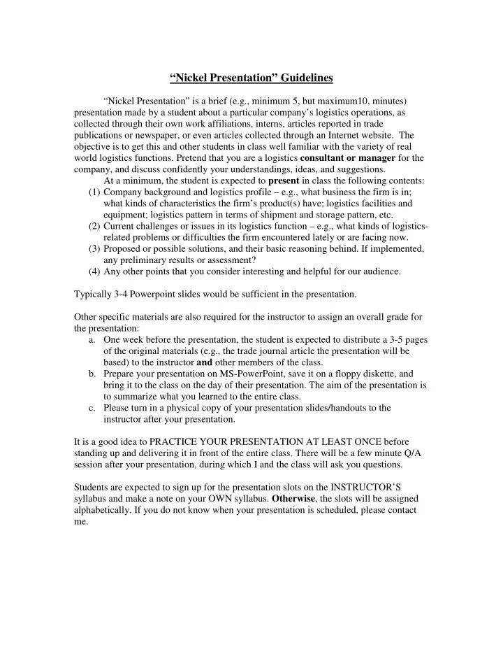 nickel presentation guidelines