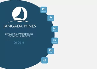 Q1 2019  Chromium  Cu  Copper  Co  Cobalt  Jangada Mines PLC  2019  DISCLAIMER &amp;