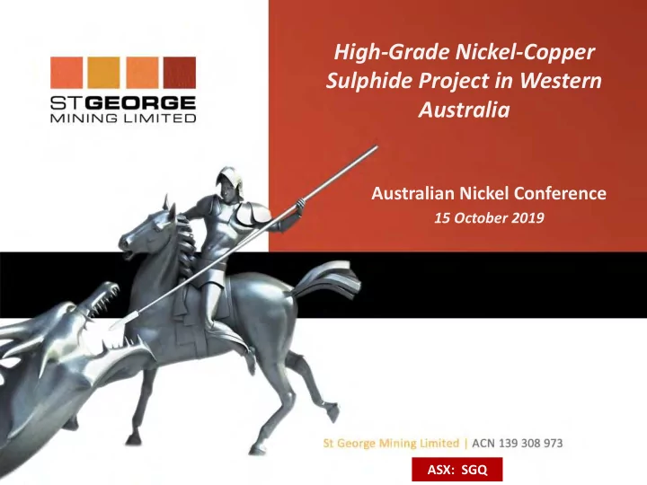 high grade nickel copper sulphide project in western