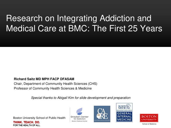 research on integrating addiction and medical care at bmc