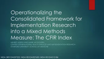 Operationalizing the  Consolidated Framework for  Implementation Research  into a Mixed Methods