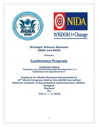 Strategic Alliance Between  AGBA and NIDA  Presents  Conference Program  Conference Theme