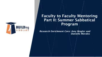 Faculty to Faculty Mentoring  Part II: Summer Sabbatical  Program  Research Enrichment Core: Amy