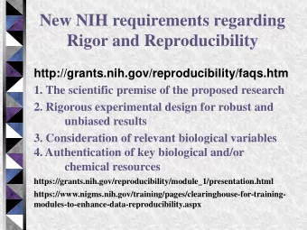 New NIH requirements regarding  Rigor and Reproducibility