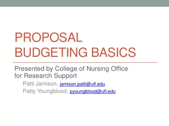 PROPOSAL  BUDGETING BASICS  Presented by College of Nursing Office  for Research Support Patti