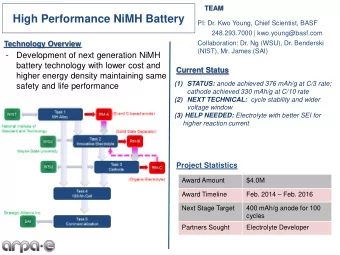 High Performance NiMH Battery  PI: Dr. Kwo Young, Chief Scientist, BASF  248.293.7000 |