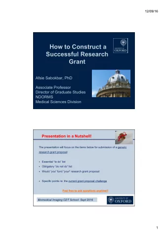 How to Construct a  Successful Research Grant  Afsie Sabokbar, PhD  Associate Professor  Director