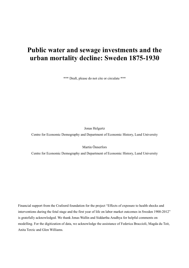 public water and sewage investments and the urban