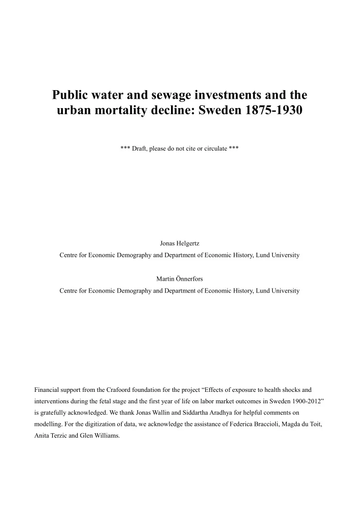 public water and sewage investments and the urban