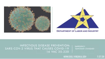 INFECTIOUS DISEASE PREVENTION:  EMERGENCY  SARS-COV-2 VIRUS THAT CAUSES COVID-19  TEMPORARY