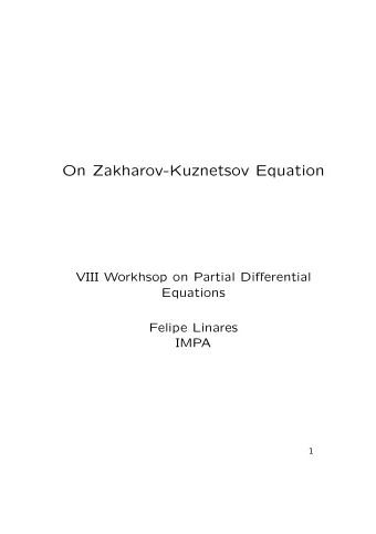 On Zakharov-Kuznetsov Equation  VIII Workhsop on Partial Differential  Equations  Felipe Linares
