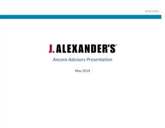 Ancora Advisors Presentation  May 2019  Ancora Disclaimer  This presentation is for discussion and