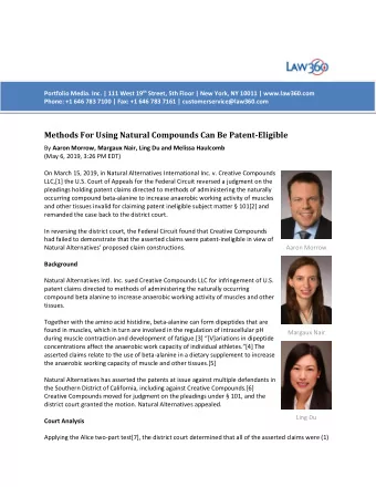 Methods For Using Natural Compounds Can Be Patent-Eligible By Aaron Morrow, Margaux Nair, Ling Du