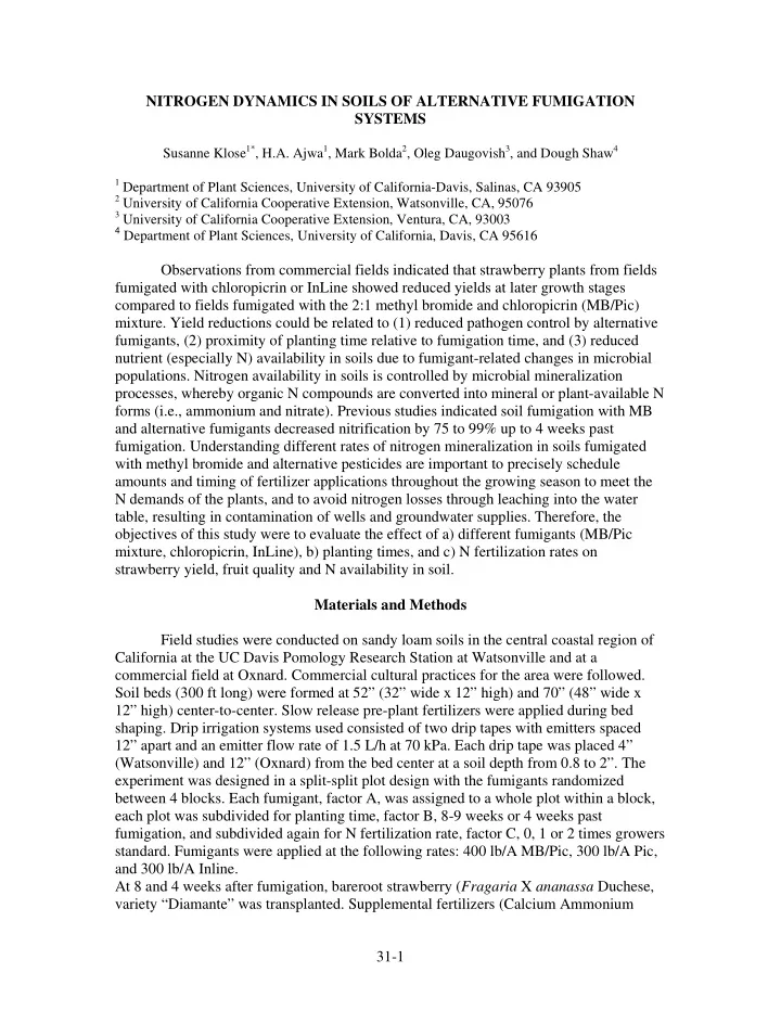 nitrogen dynamics in soils of alternative fumigation