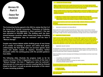 Part II  - base for  revision  The Contracting Parties agreed in the 2013 to review the Part 2 of