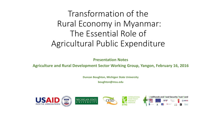 transformation of the rural economy in myanmar the