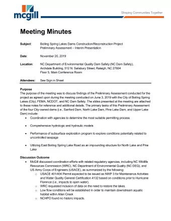 Meeting Minutes Subject :  Boiling Spring Lakes Dams Construction/Reconstruction Project