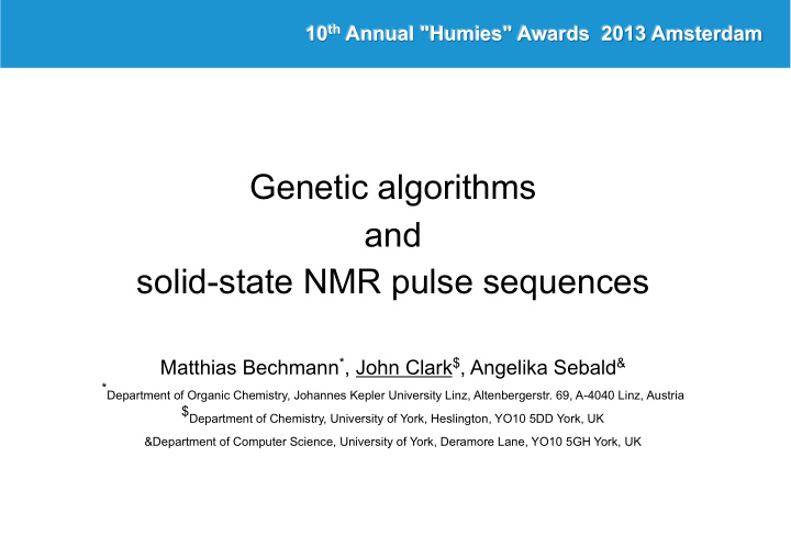 genetic algorithms and solid state nmr pulse sequences