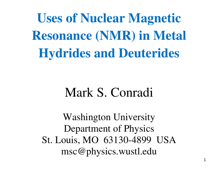 uses of nuclear magnetic resonance nmr in metal hydrides
