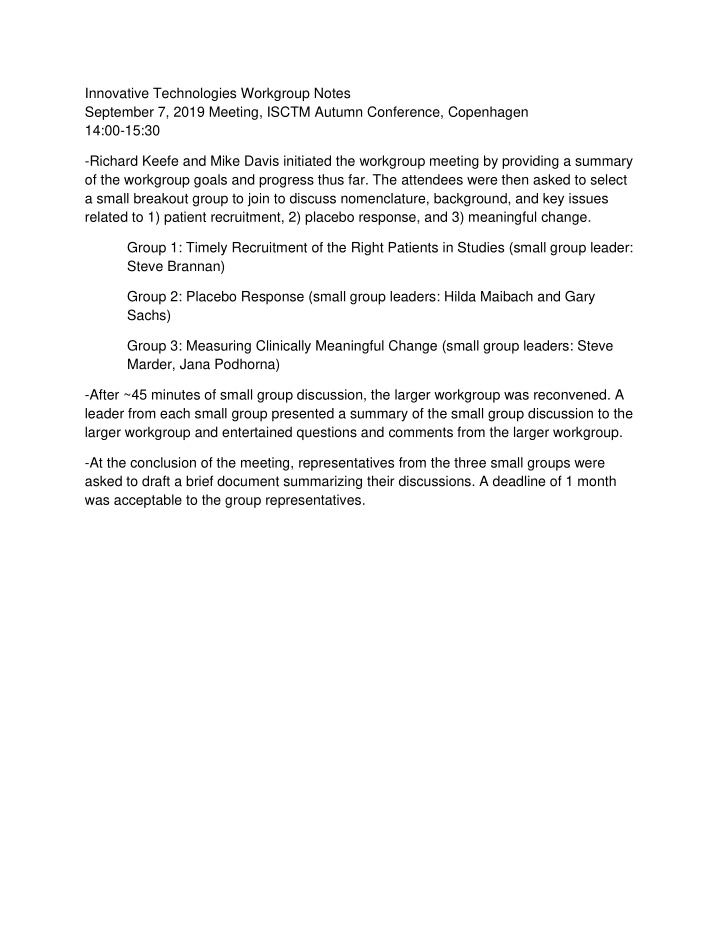 innovative technologies workgroup notes september 7 2019