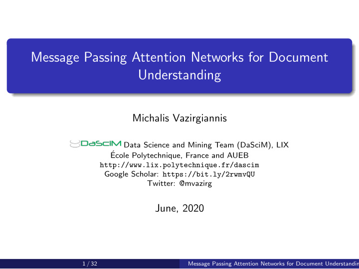 message passing attention networks for document