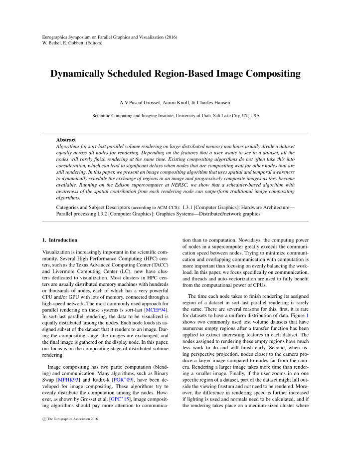 dynamically scheduled region based image compositing