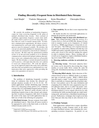 Finding (Recently) Frequent Items in Distributed Data Streams Amit Manjhi  Kedar Dhamdhere