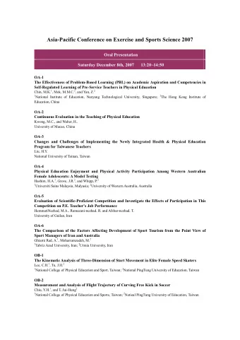 Asia-Pacific Conference on Exercise and Sports Science 2007  Oral Presentation  Saturday December