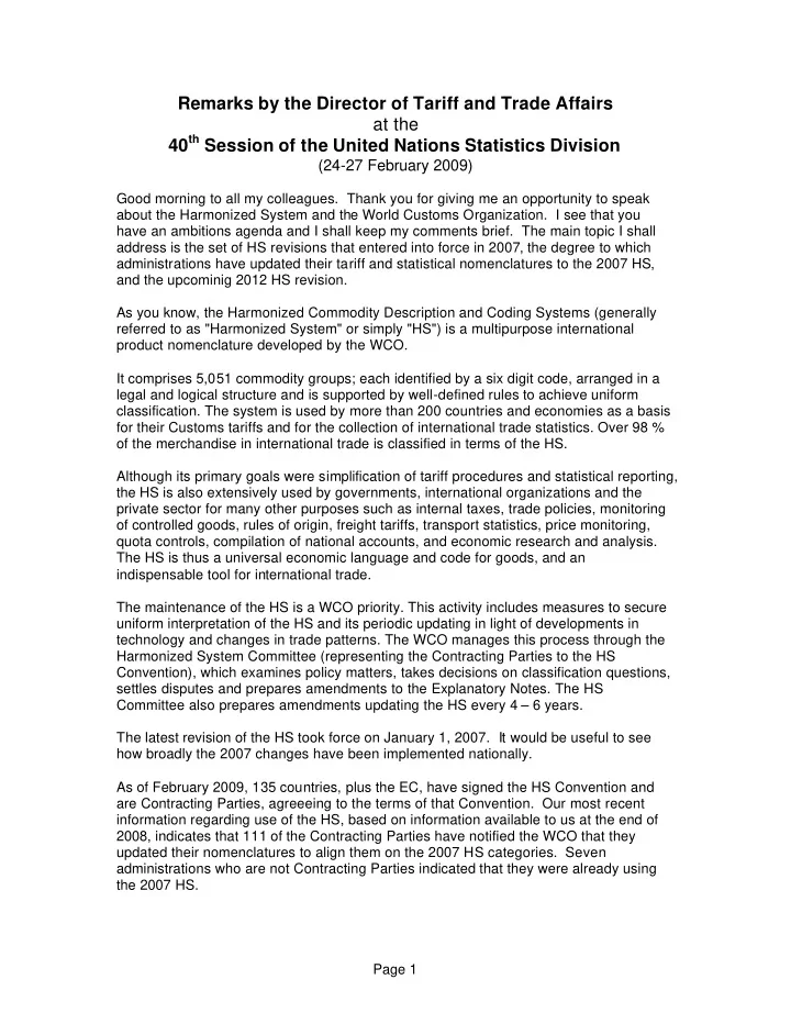 remarks by the director of tariff and trade affairs at