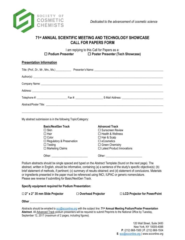 71 st annual scientific meeting and technology showcase