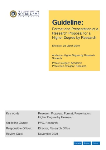 Guideline:  Format and Presentation of a  Research Proposal for a  Higher Degree by Research