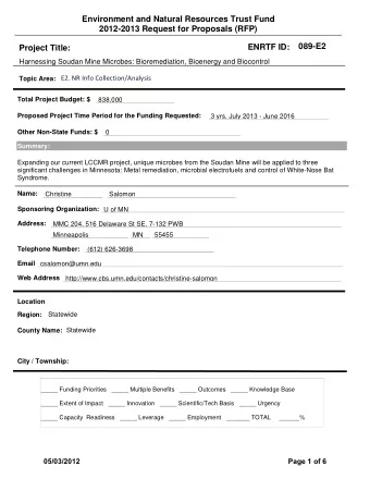 Environment and Natural Resources Trust Fund  2012-2013 Request for Proposals (RFP)  089-E2  ENRTF