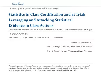 Evidence in Class Actions  Lessons From Recent Cases on the Use of Statistics to Prove Classwide