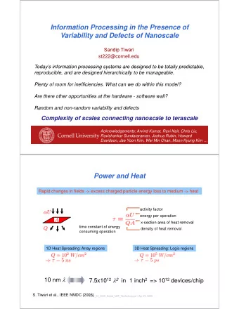 Information Processing in the Presence of  g  Variability and Defects of Nanoscale  Sandip Ti ari
