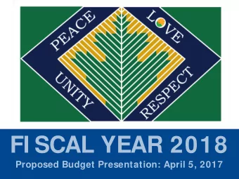 FI SCAL YEAR 2018  Proposed Budget Presentation: April 5, 2017  Fiscal Year 2018 Proposed Budget