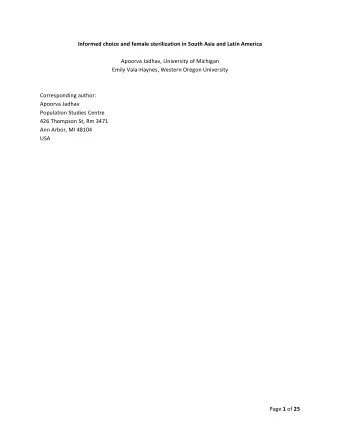 Informed choice and female sterilization in South Asia and Latin America  Apoorva Jadhav,