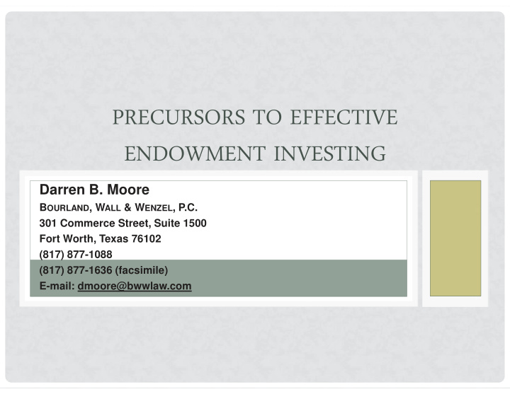 precursors to effective endowment investing