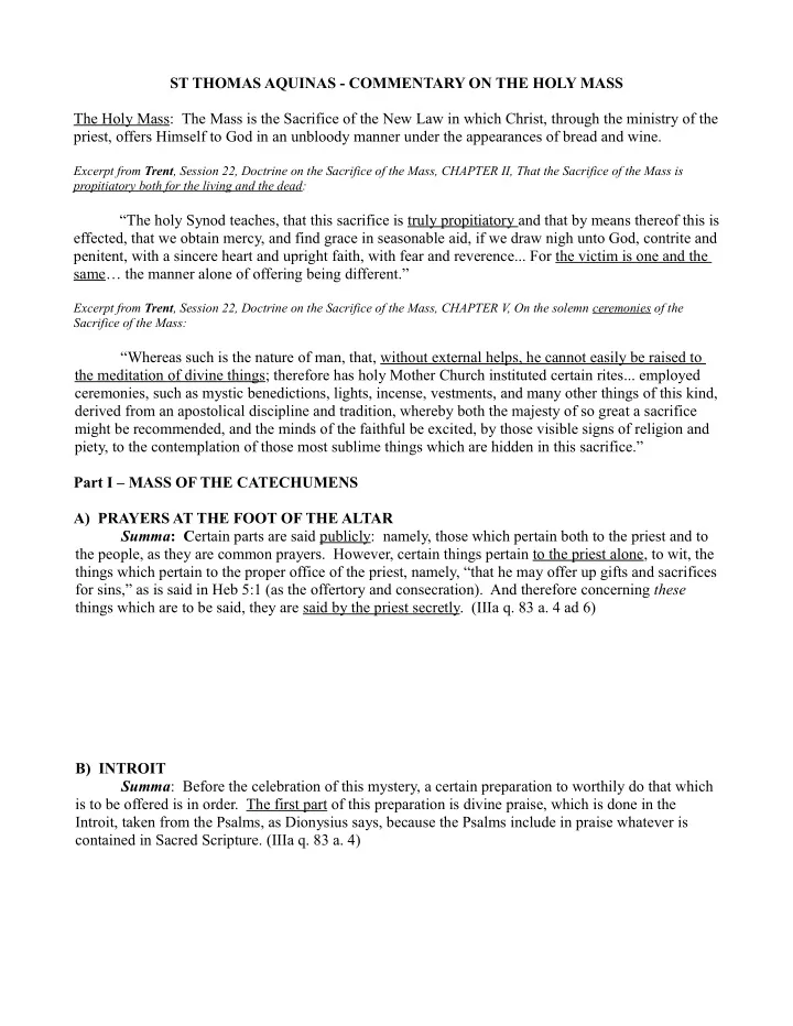 st thomas aquinas commentary on the holy mass the holy