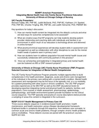 NONPF Armchair Presentation:  Integrating Mental Health Care into Family Nurse Practitioner