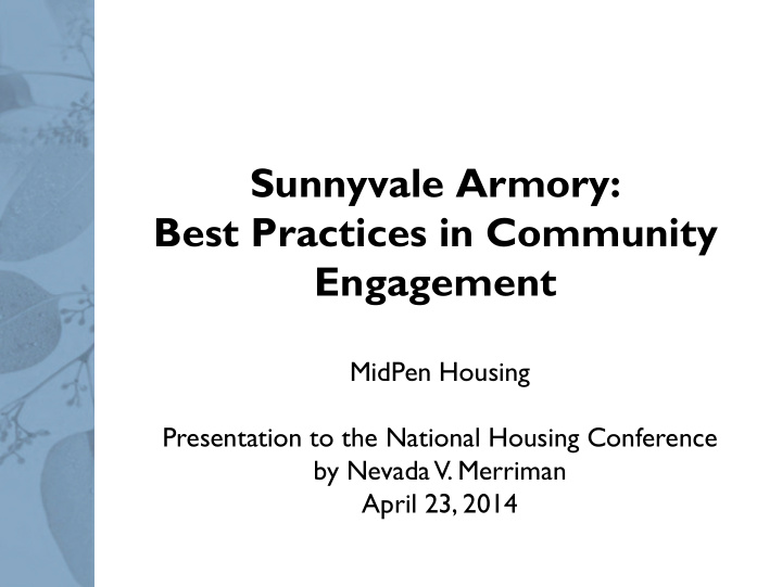 sunnyvale armory best practices in community engagement
