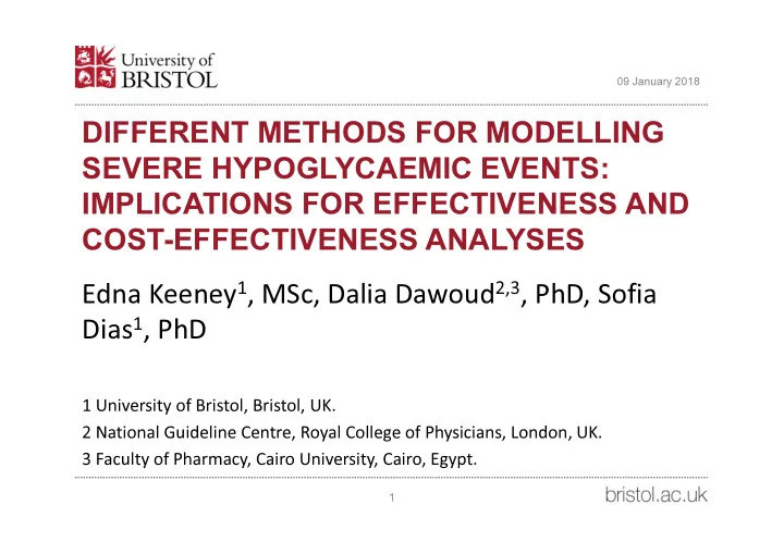 different methods for modelling severe hypoglycaemic